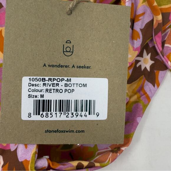 Stone Fox Swim River Bikini Bottom In Retro Pop Adjustable Side Tie Thong Size M - Picture 10 of 14